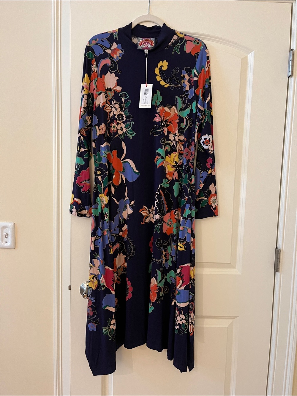 Johnny Was Navy Floral Dress with Teal Accents. Brand new